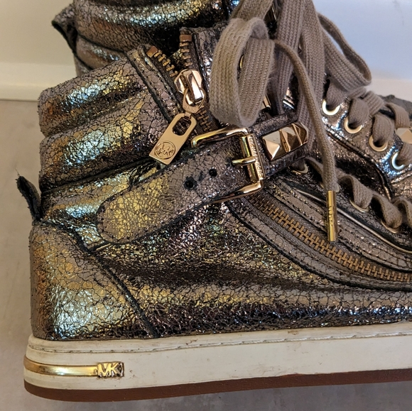 Michael Kors Vintage Gold Leather High Top Sneakers Size 6 - Picture 5 of 7